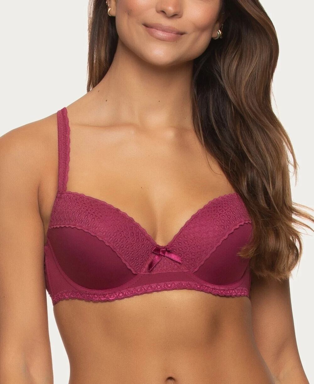Jezebel Women's Lace-Trim Underwire Contour Bra J5820 SZ 38D Burgundy